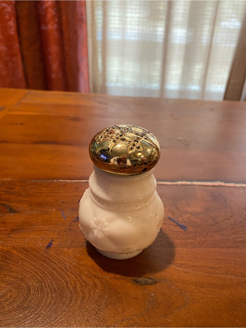 Milk Glass powder storage bottle with Gold-Tone Top